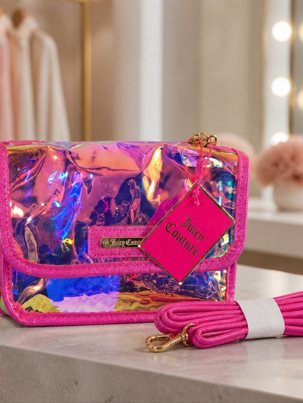Juicy Couture Iridescent Pink Holographic Crossbody Bag
